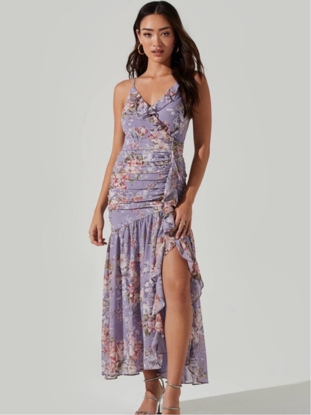 ASTR the Label Kiana Floral Ruched Midi Dress